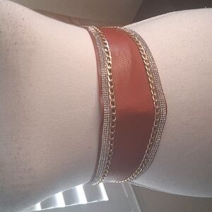 👑❤️Red Tie Belt W/Rhinestones & Gold Chain O/S